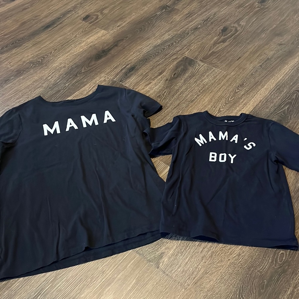 Matching Mama and Mama’s Boy T-shirts.  Adult L, child 5/6